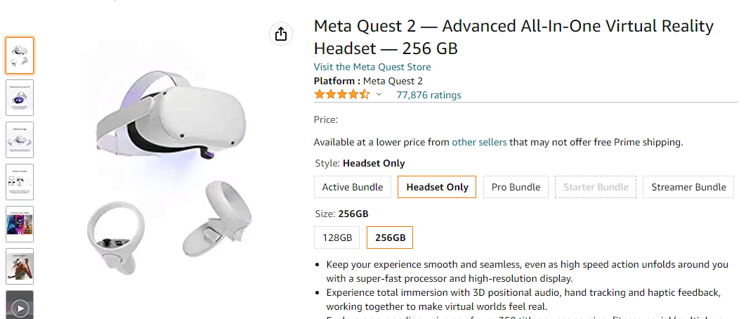 Meta Quest 2 亞馬遜頁面