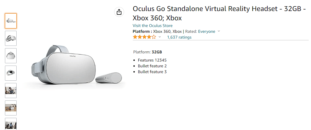 Oculus Go 亞馬遜頁面
