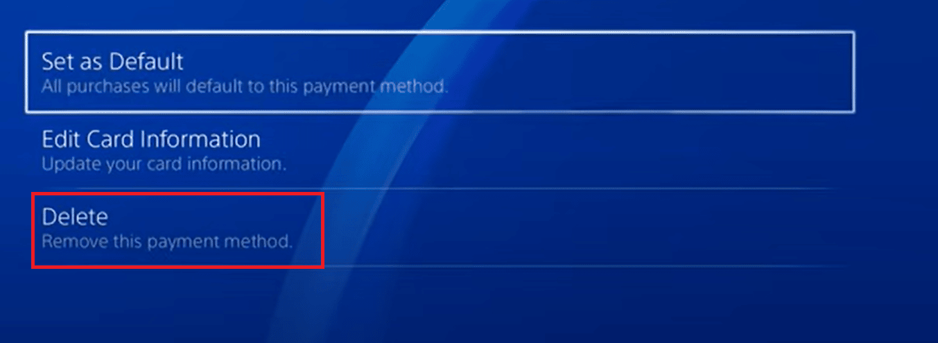 ps4'te ödeme yöntemi için silme seçeneği. PS4'te WS-43709-3 Hata Kodunu Düzeltin