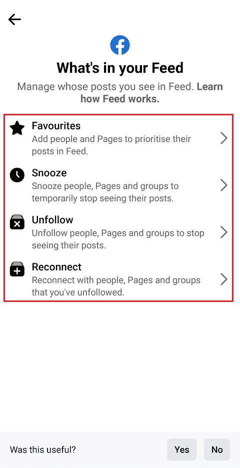 Favoriten - Nicht mehr folgen - Wiederverbinden - Snooze