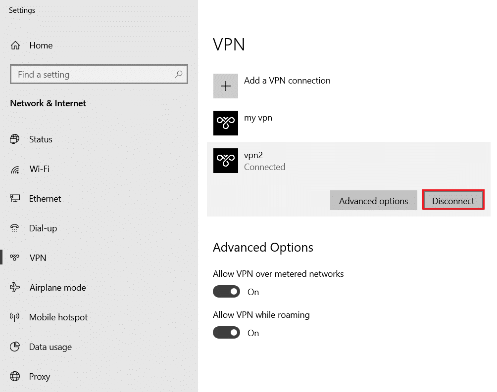 [切断] ボタンをクリックして、VPN を切断します。 Twitterにページが存在しない問題を修正する9つの方法