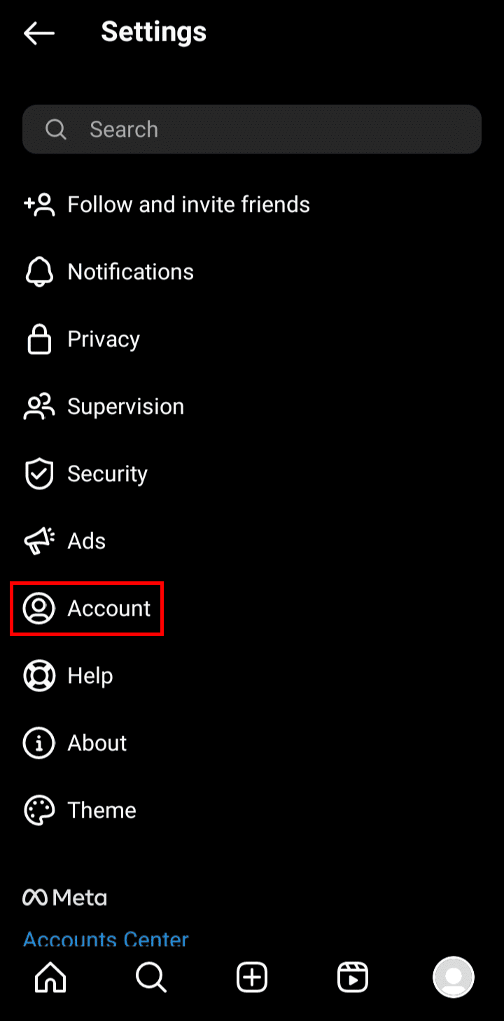 În Setări, atingeți Cont. | Cum să ștergeți fostele nume de utilizator de pe Instagram