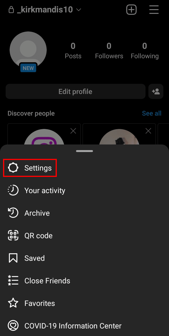 Desde la barra de navegación inferior, toque Configuración. | Cómo eliminar nombres de usuario anteriores en Instagram
