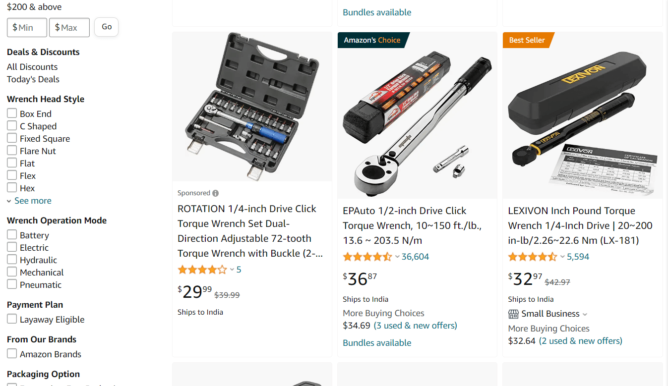 chaves de torque no site da Amazon