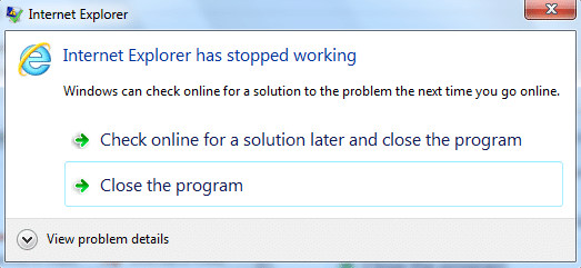 Düzeltme Internet Explorer çalışmayı durdurdu