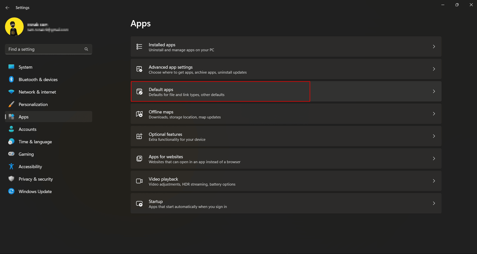 Aplikasi default di bawah pengaturan aplikasi di Windows