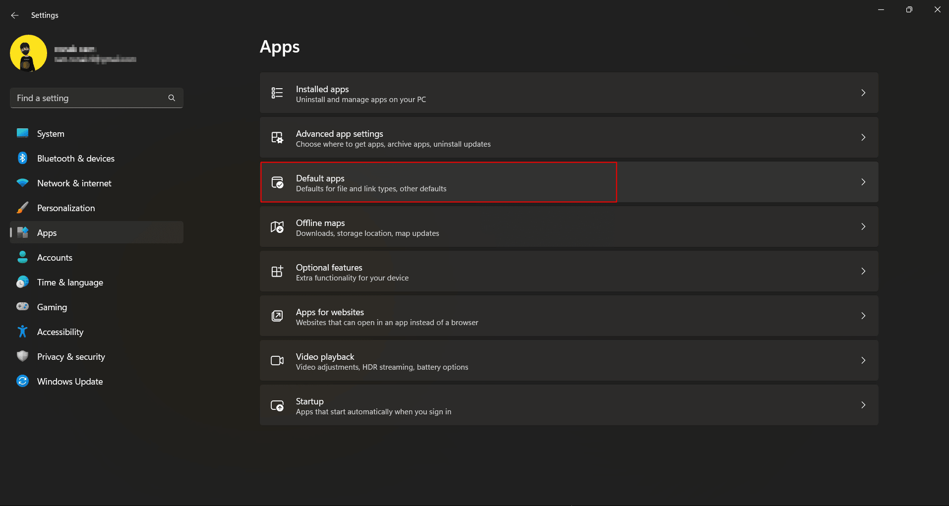 Applications par défaut sous les paramètres des applications dans Windows