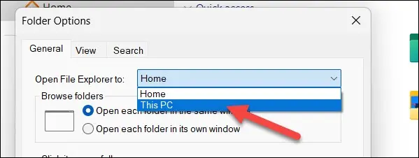 Schimbați unde se deschide File Explorer.