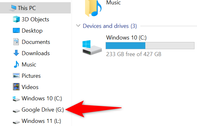 Google Drive în Windows File Explorer.