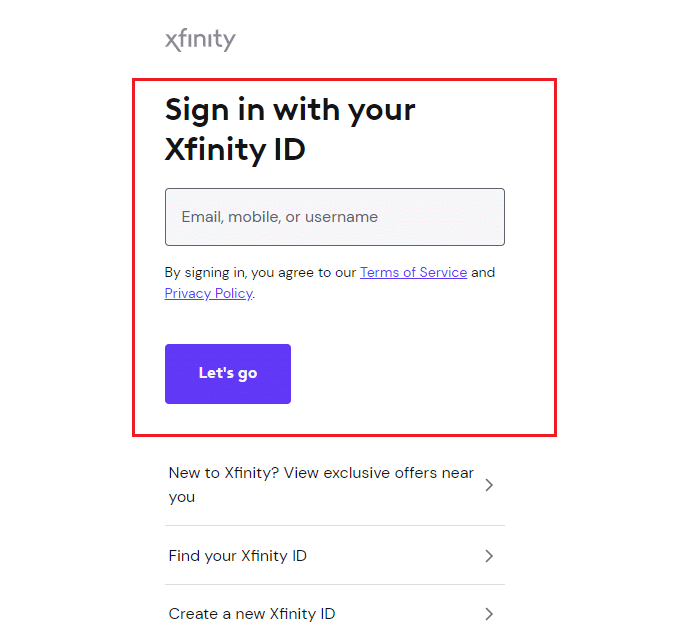 Xfinity にサインインする
