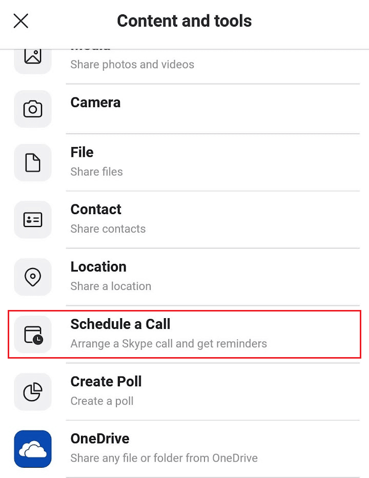 appuyez sur Programmer un appel | planifier une réunion Skype