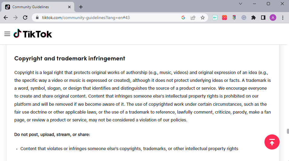 Violation du droit d'auteur et de la marque - TikTok