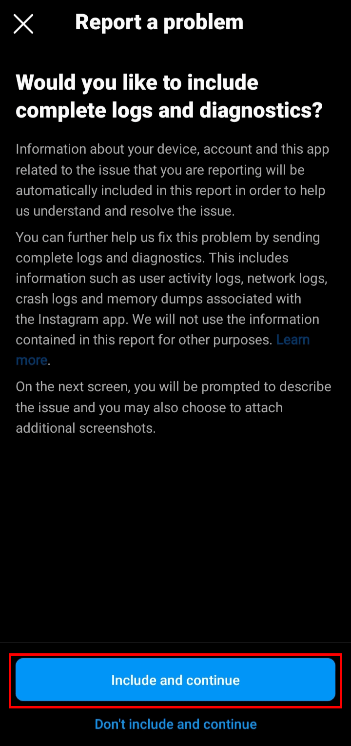Toca el botón Incluir y continuar. | Cómo cambiar la edad en Instagram