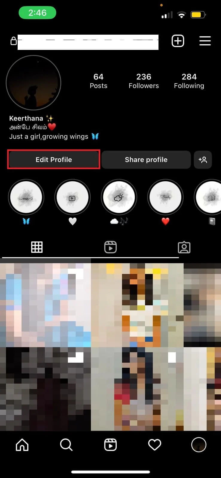 Toque el botón Editar perfil debajo de su foto de perfil. | Cómo cambiar la edad en Instagram
