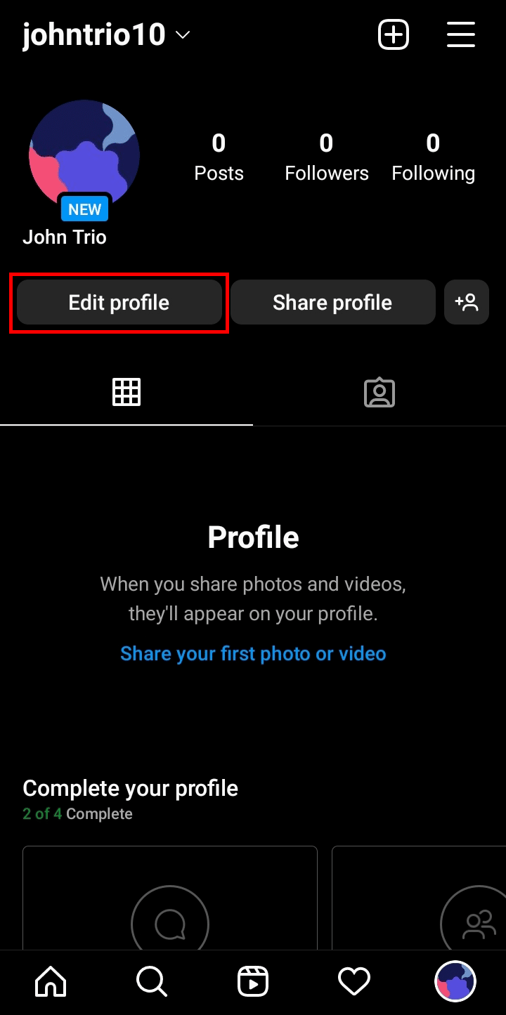 Toque el botón Editar perfil debajo de su foto de perfil. | Cómo cambiar la edad en Instagram