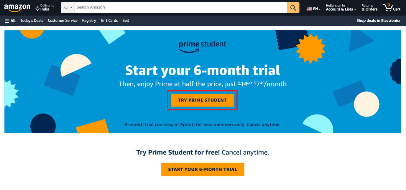 klik tombol TRY PRIME STUDENT