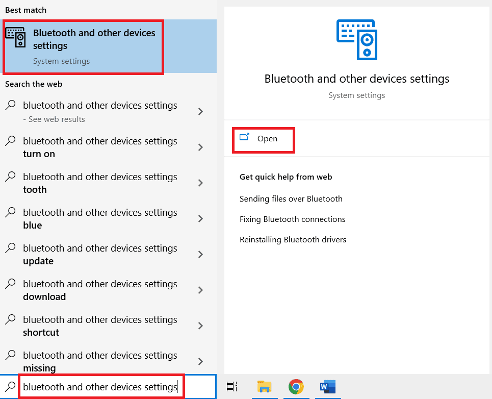 เปิดการตั้งค่า Bluetooth และอุปกรณ์อื่นๆ