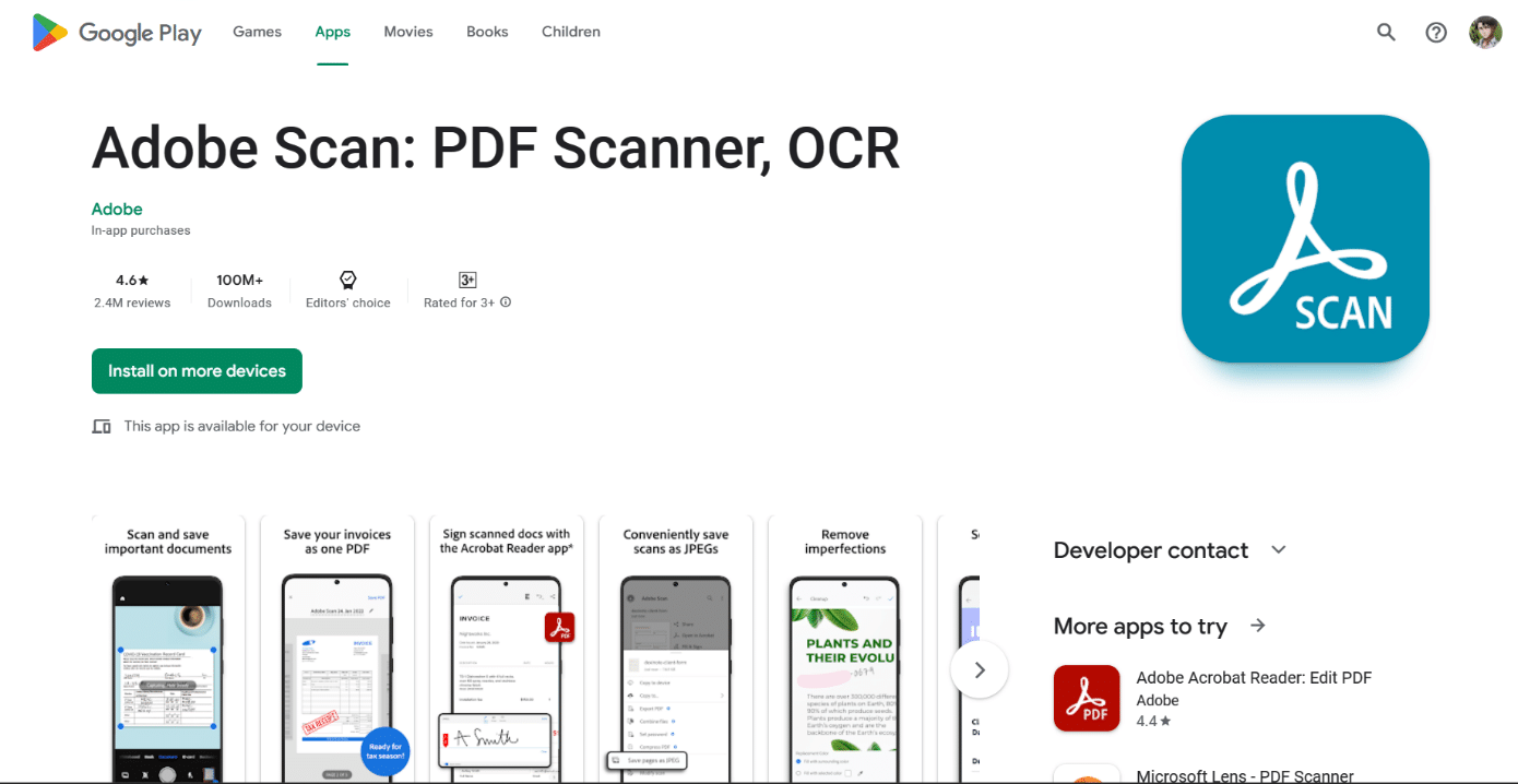 Adobe Scan в игровом магазине