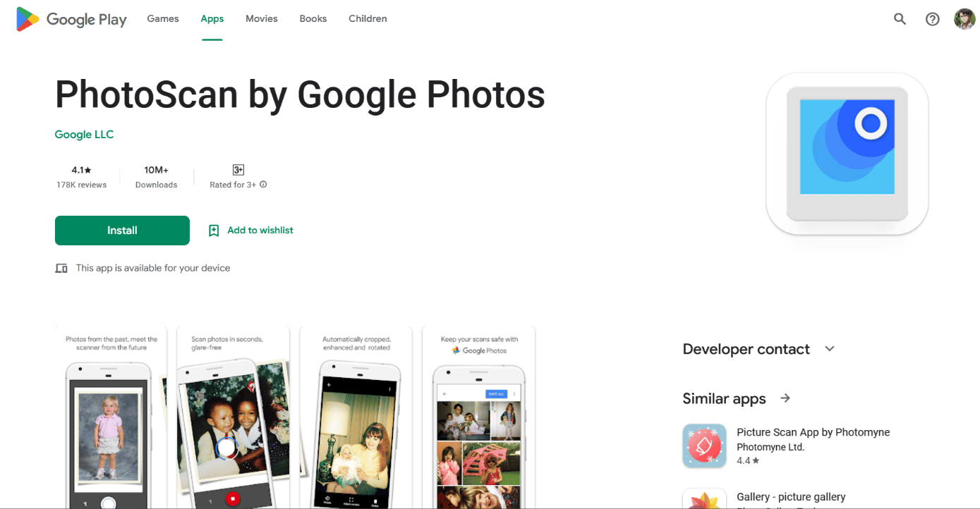 PhotoScan от Google в игровом магазине