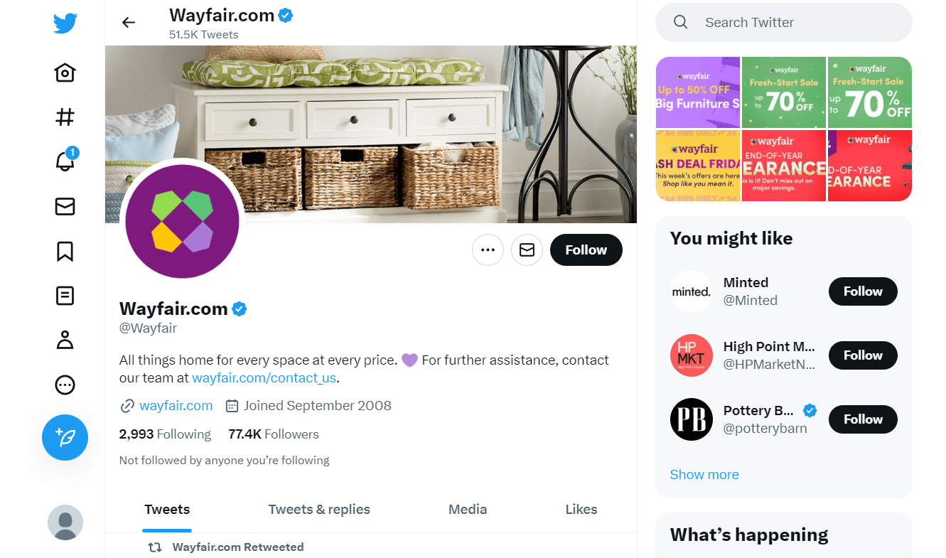 ウェイフェア Twitter ページ | Wayfair プロフェッショナルからレギュラーへの切り替え方法