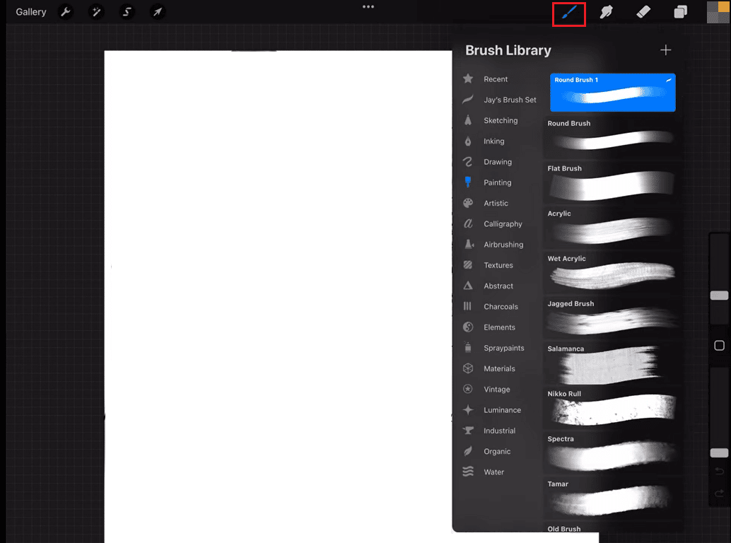 seleziona lo strumento pennello nell'app Procreate. Come riempire il colore in Procreate