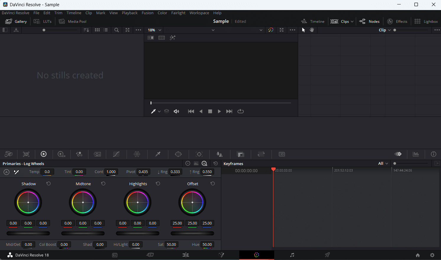 Davinci Resolve 18 Color page