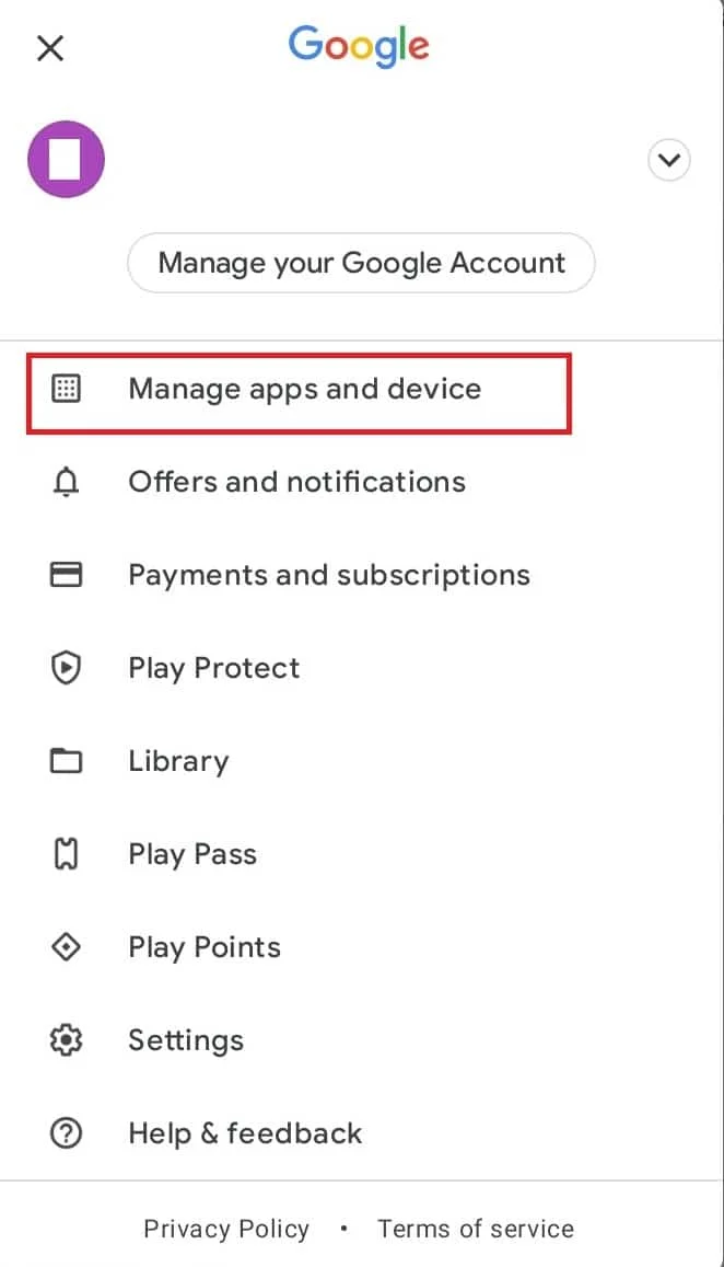 Appuyez sur Profil et appuyez sur l'option Gérer les applications et l'appareil.
