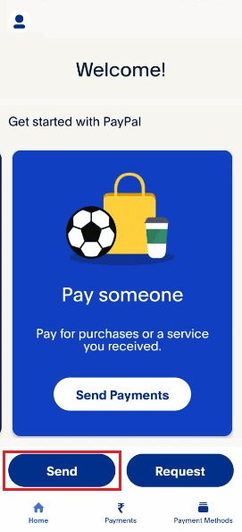 app paypal tocca su invia. come ricevere denaro su PayPal da un amico