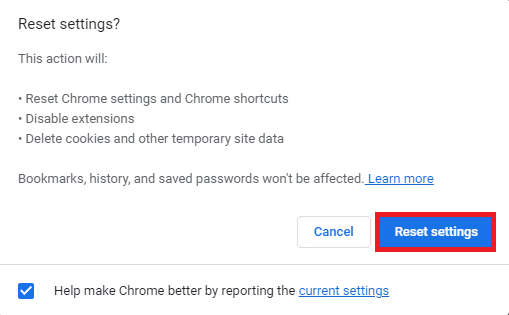 انقر فوق إعادة تعيين الإعدادات. إصلاح Twitter لا يعمل على WiFi