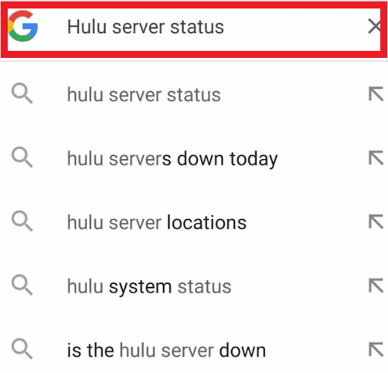 ค้นหาสถานะเซิร์ฟเวอร์ Hulu บนเครื่องมือค้นหา