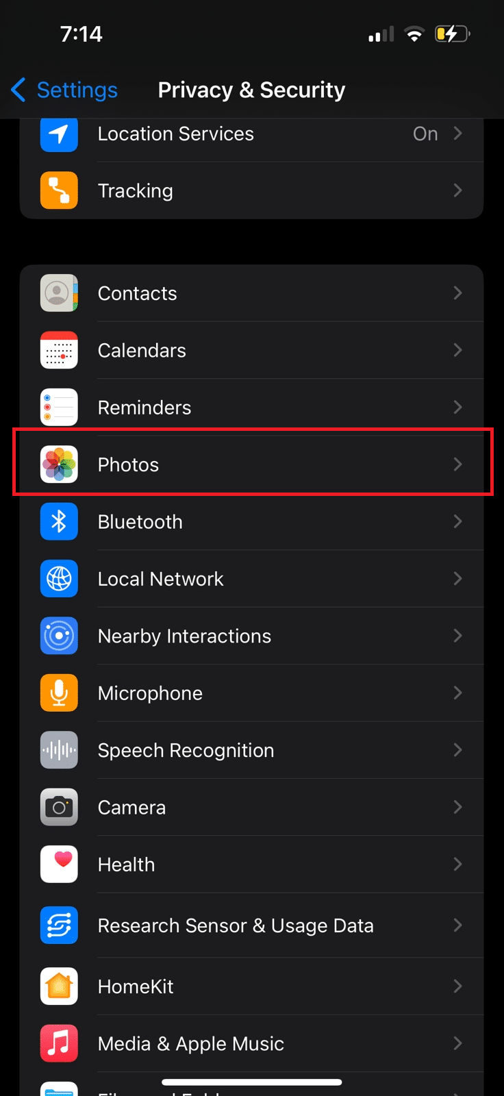 Appuyez sur Photos