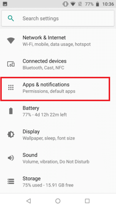 Appuyez sur Applications et autorisations