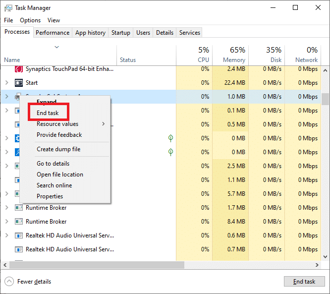 Termina la sua attività facendo clic con il pulsante destro del mouse sul processo SndVol.exe e selezionando Termina attività.