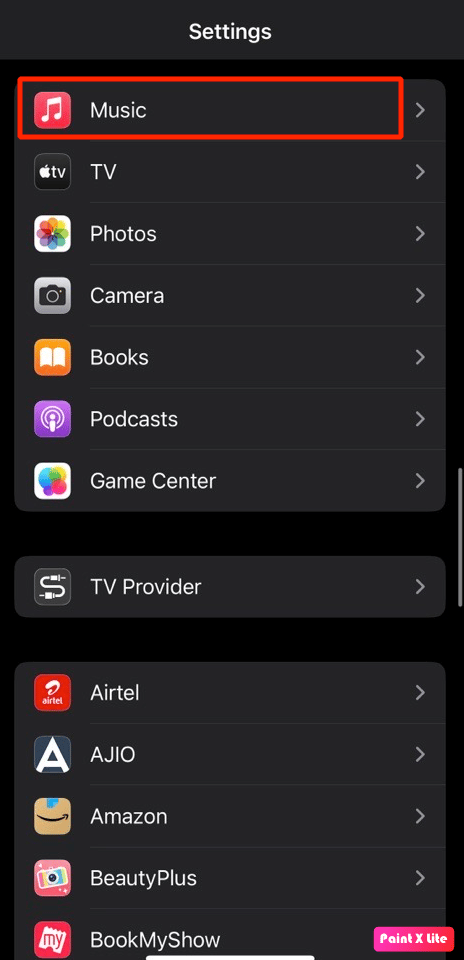 appuyez sur l'option musique | L'illustration Apple Music ne s'affiche pas