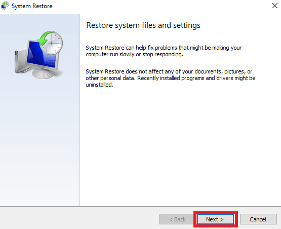 Cliquez sur suivant sur la page de restauration du système. 8 façons de corriger l'erreur 0x800b0003 dans Windows 10
