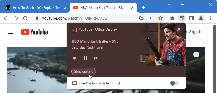 Google Chrome 的圖像顯示如何停止從 YouTube 等來源投射直接投射。