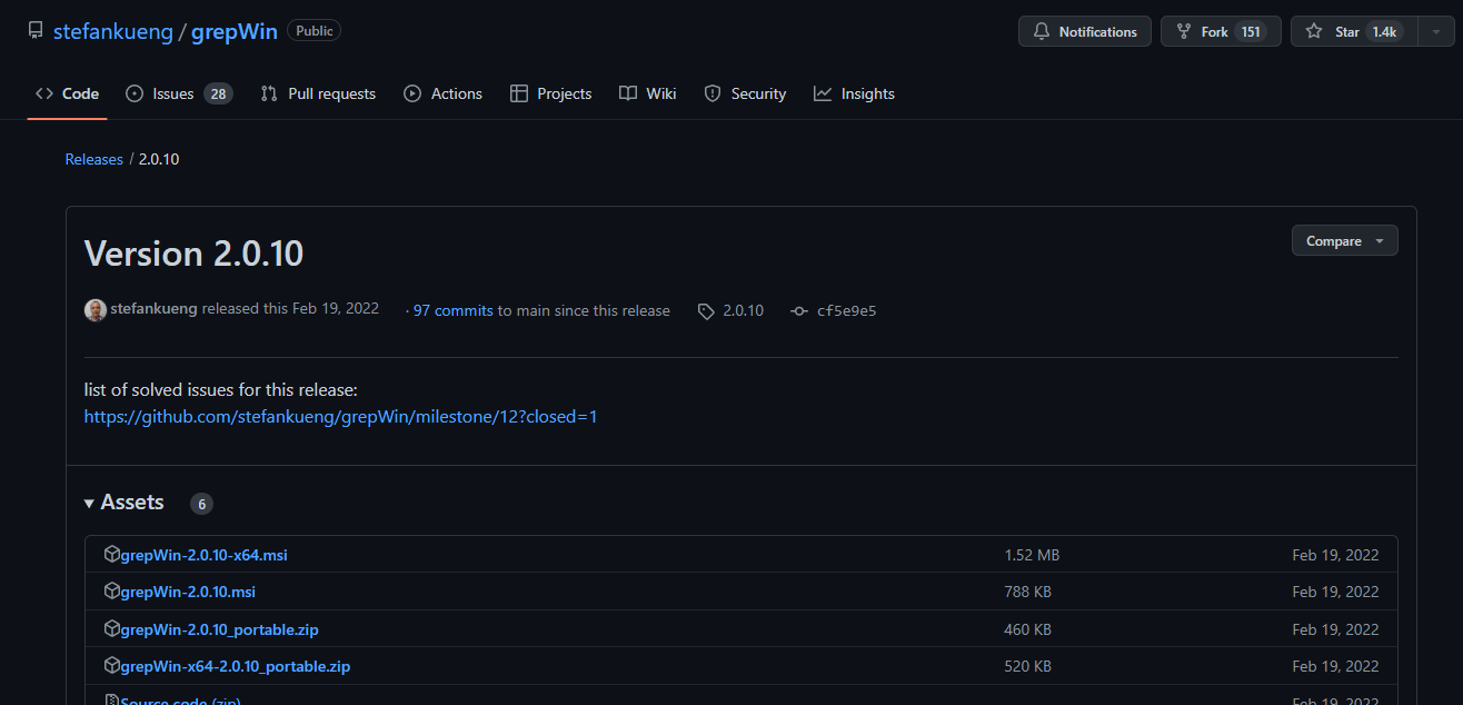 صفحة grepwin github