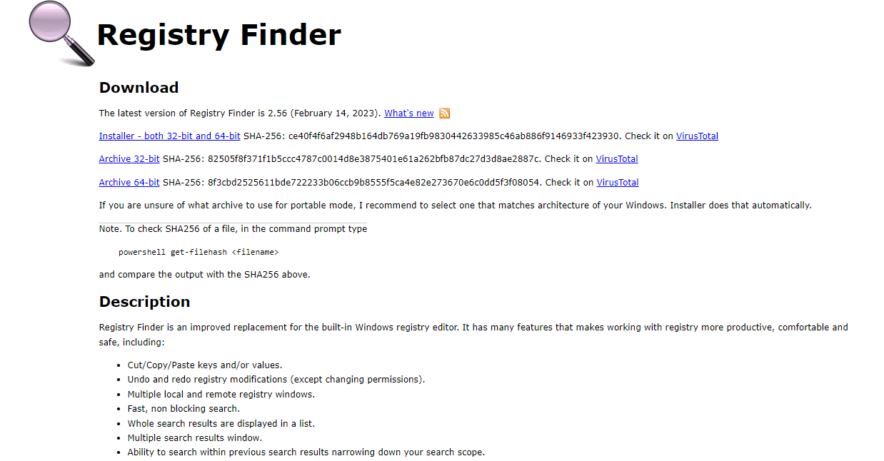 موقع ويب Registry Finder