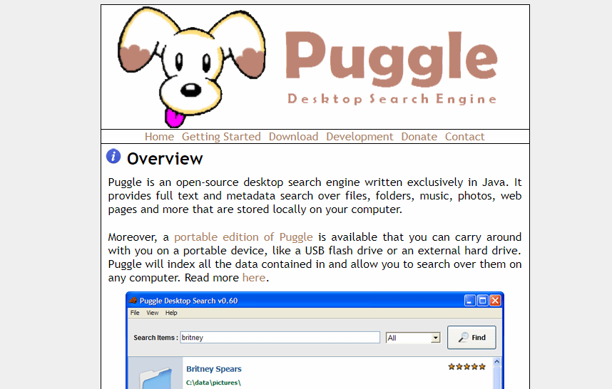 صفحة ويب Puggle Desktop Search. أفضل 22 أداة بحث مجانية لنظام التشغيل Windows 10