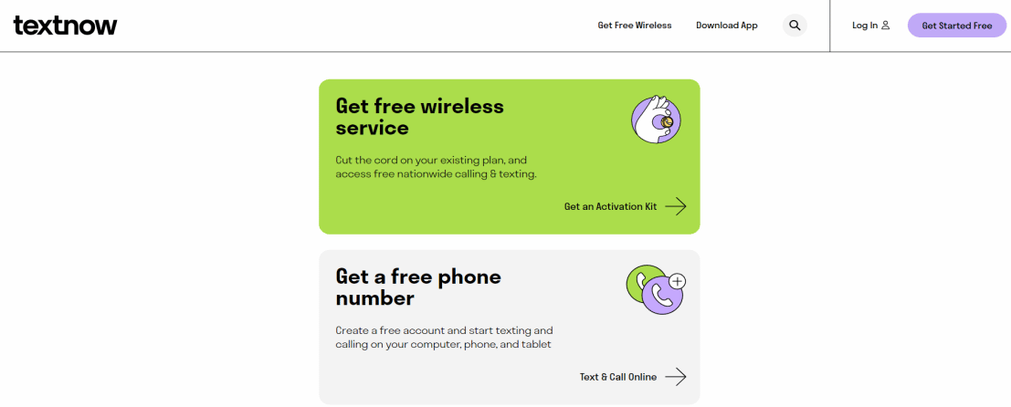 Página de inicio de Textnow