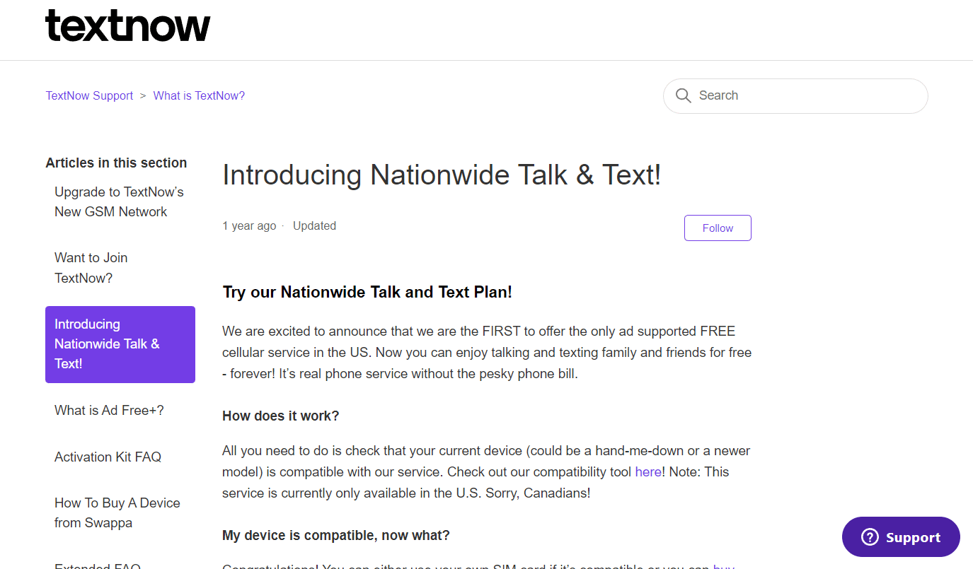 TextNow: llamadas y mensajes de texto a nivel nacional