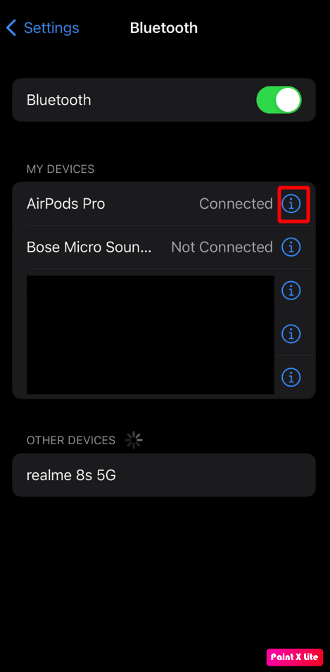 Tippen Sie auf das i-Symbol | So verbinden Sie Airpods mit Dead Case