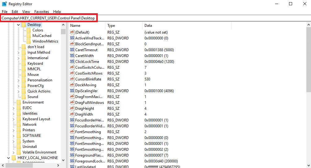 przejdź do następującej lokalizacji Komputer\HKEY_CURRENT_USER\Panel sterowania\Pulpit | Dlaczego system Windows minimalizuje programy