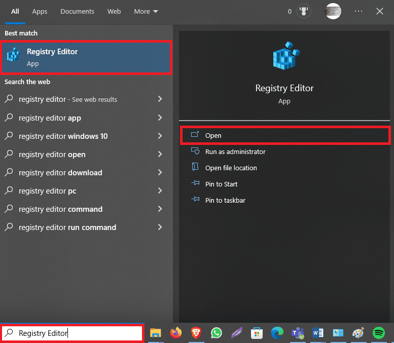 Otwórz Edytor rejestru z menu Start