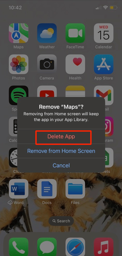 點擊刪除應用程序選項。修復 Apple 地圖不起作用的 13 種方法