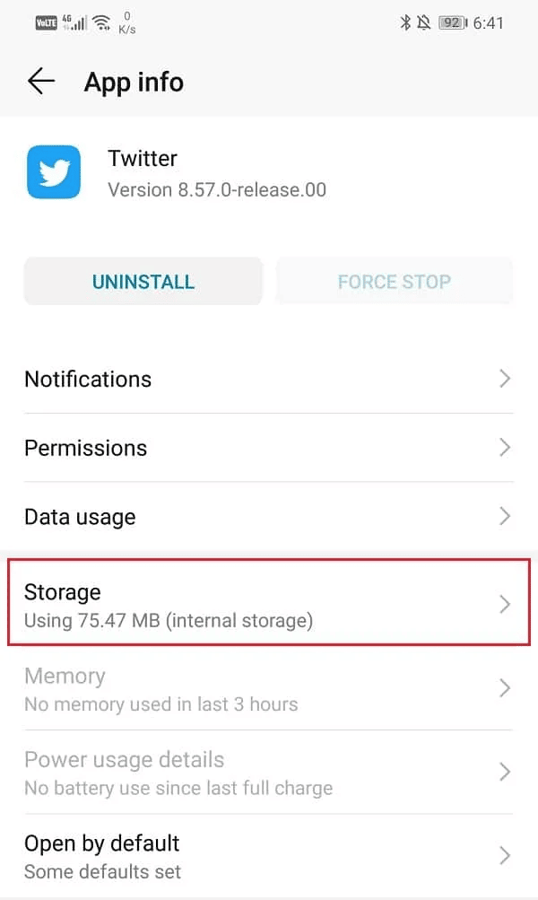 Appuyez sur Stockage