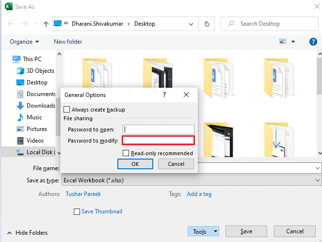 [変更するパスワード] フィールドにパスワードを入力します。 Excelファイルを読み取り専用にする方法