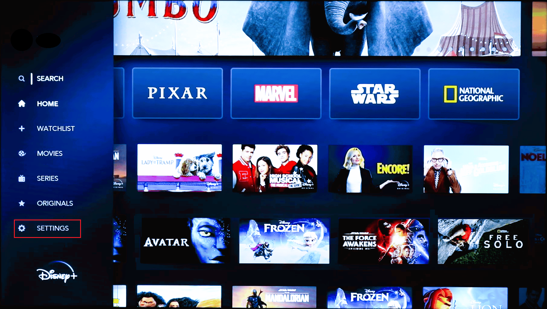 افتح إعدادات Disney plus في Roku
