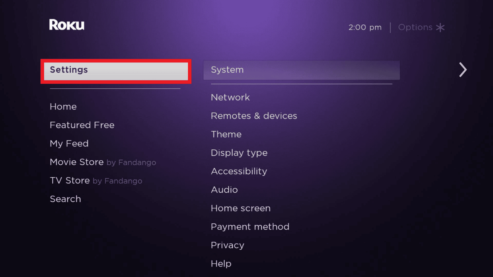اضغط على زر الصفحة الرئيسية وانتقل إلى إعدادات roku tv