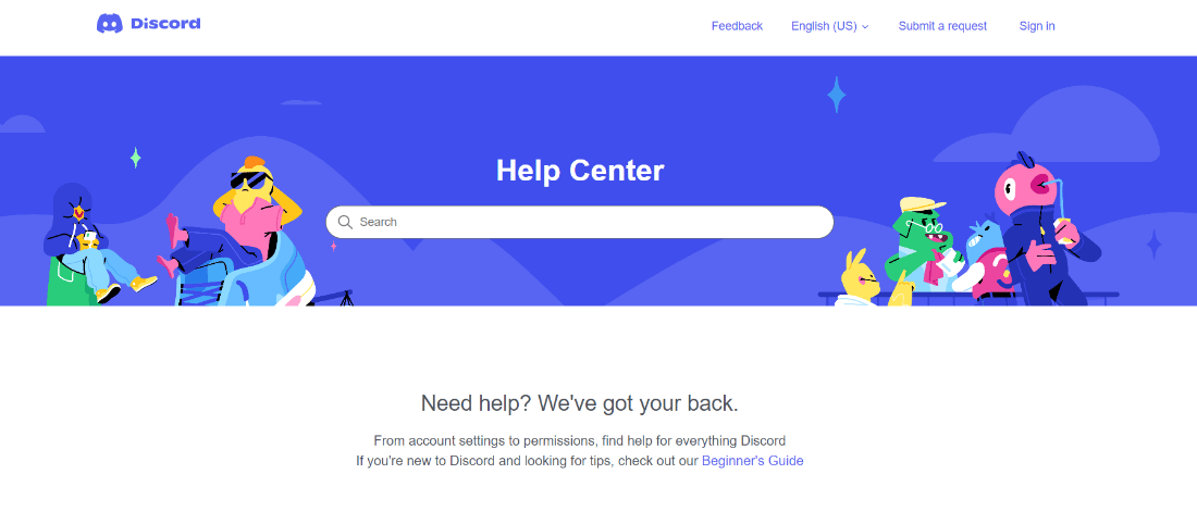 pagina web di supporto discord. Risolto il problema con la ricerca di Discord che non funzionava su PC
